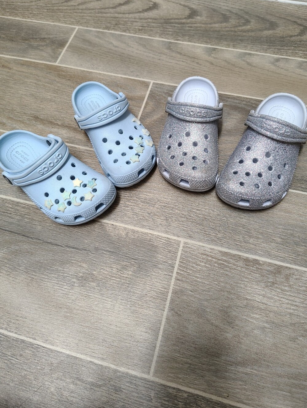 CROCS Kids Light Blue Clogs & Silver Glitter Clogs